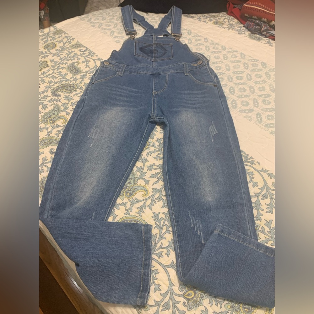 Kidscool Space 1 piece Denim Blue Jean Overalls/Jumper/Romper Jumpsuit Size 135